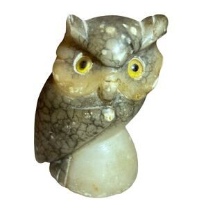 Hand Carved Stone Owl Figurine Onyx Alabaster Marble Vintage 3”